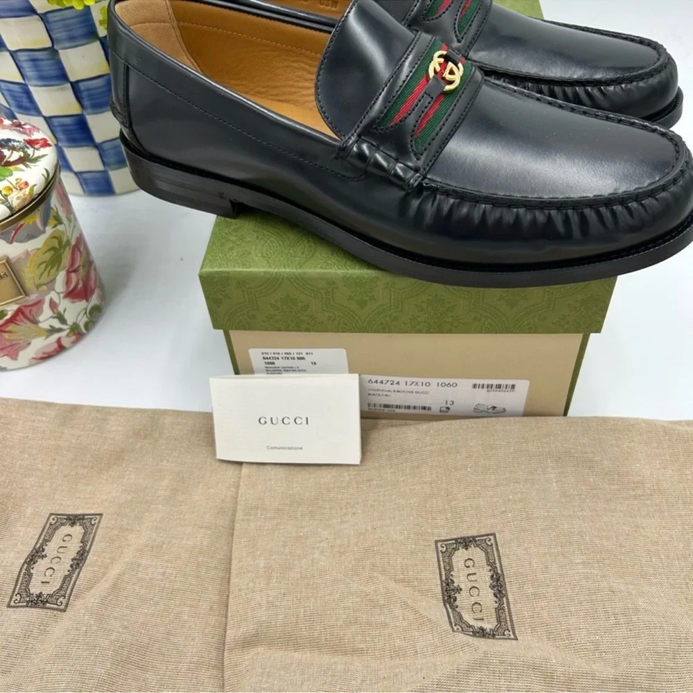 Men’s Gucci, black Kaveh interlocking G leather loafer size 13 made in Italy - Picture 11 of 12